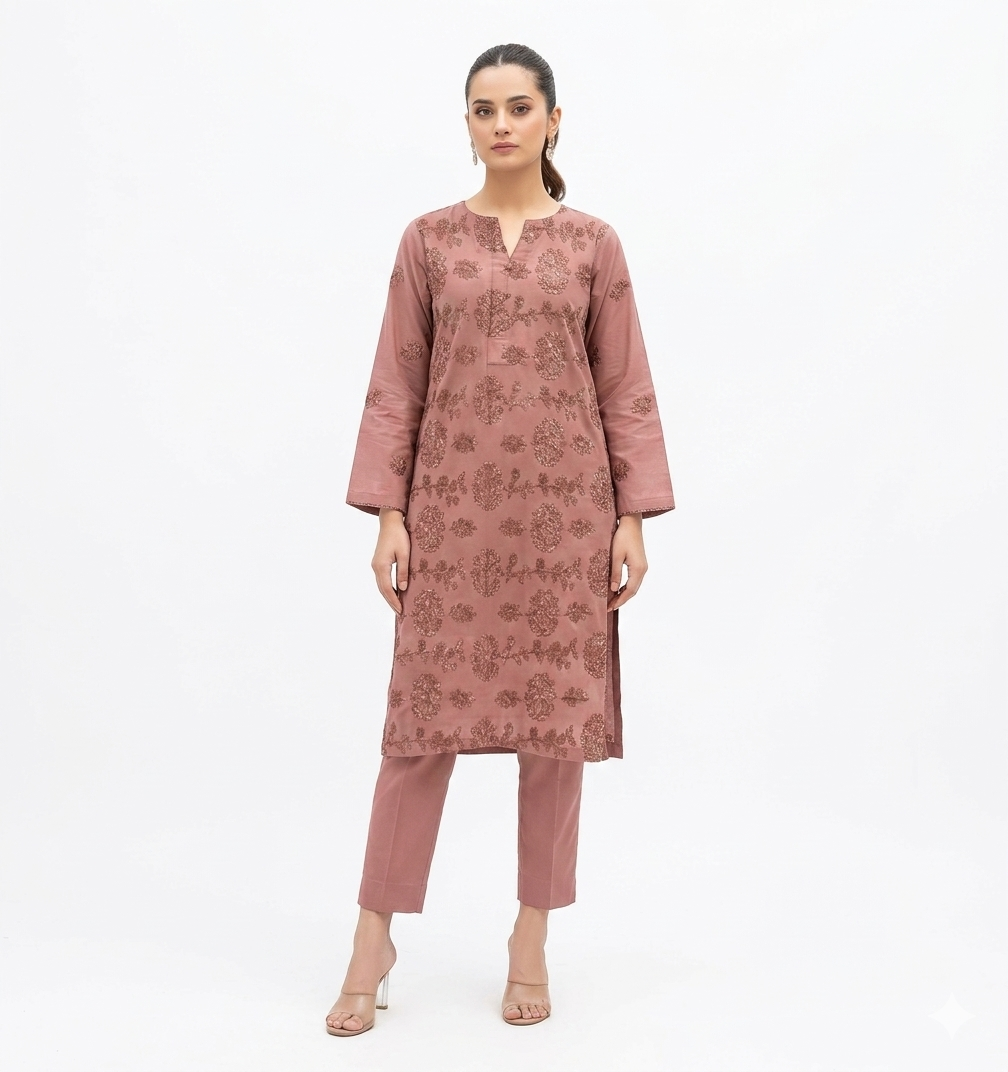 Roma Collection 2026 - 2PC Embroidered Luxury Lawn Suit - Mauve Rose
