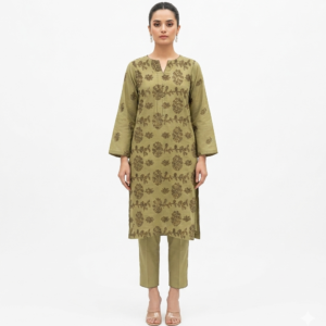 Roma Collection 2026 - 2PC Embroidered Luxury Lawn Suit - Olive Green