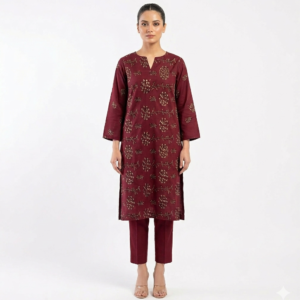 Roma Collection 2026 | 2 PC Embroidered Luxury Lawn Suit - Deep Maroon
