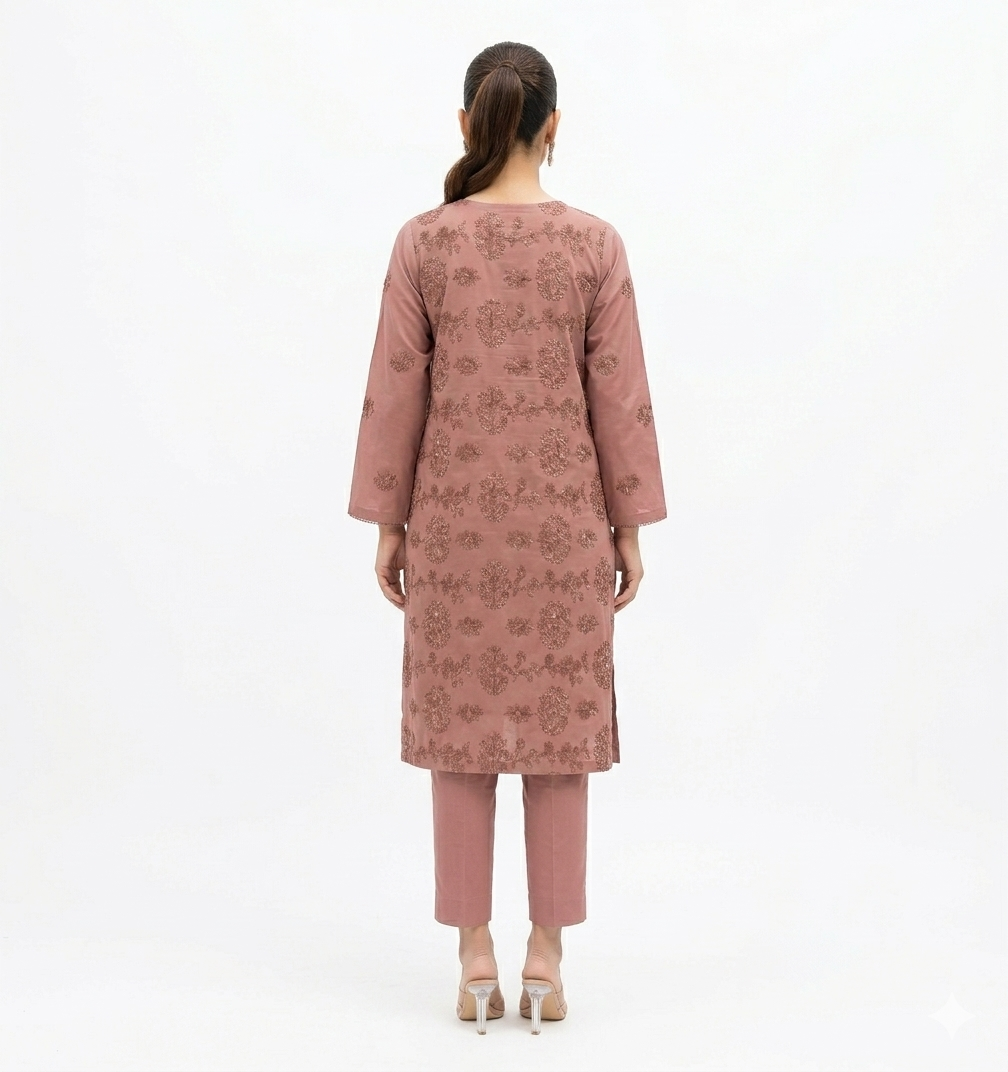 Roma Collection 2026 - 2PC Embroidered Luxury Lawn Suit - Mauve Rose - Image 2