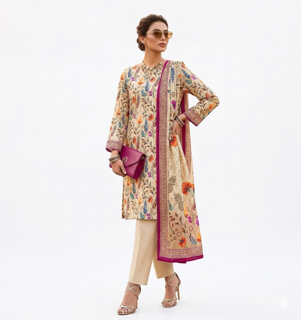Sana Safinaz 3 Piece Printed Lawn Suit with Floral Design