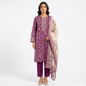 Sana Safinaz Printed Lawn Collection - 3 Piece Unstitched Suit (Magenta & Cream)