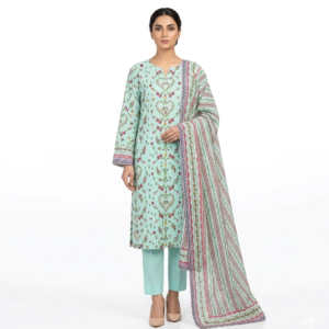 Sana Safinaz Printed Lawn Collection – 3 Piece Unstitched Suit with Voil Dupatta – Mint Green